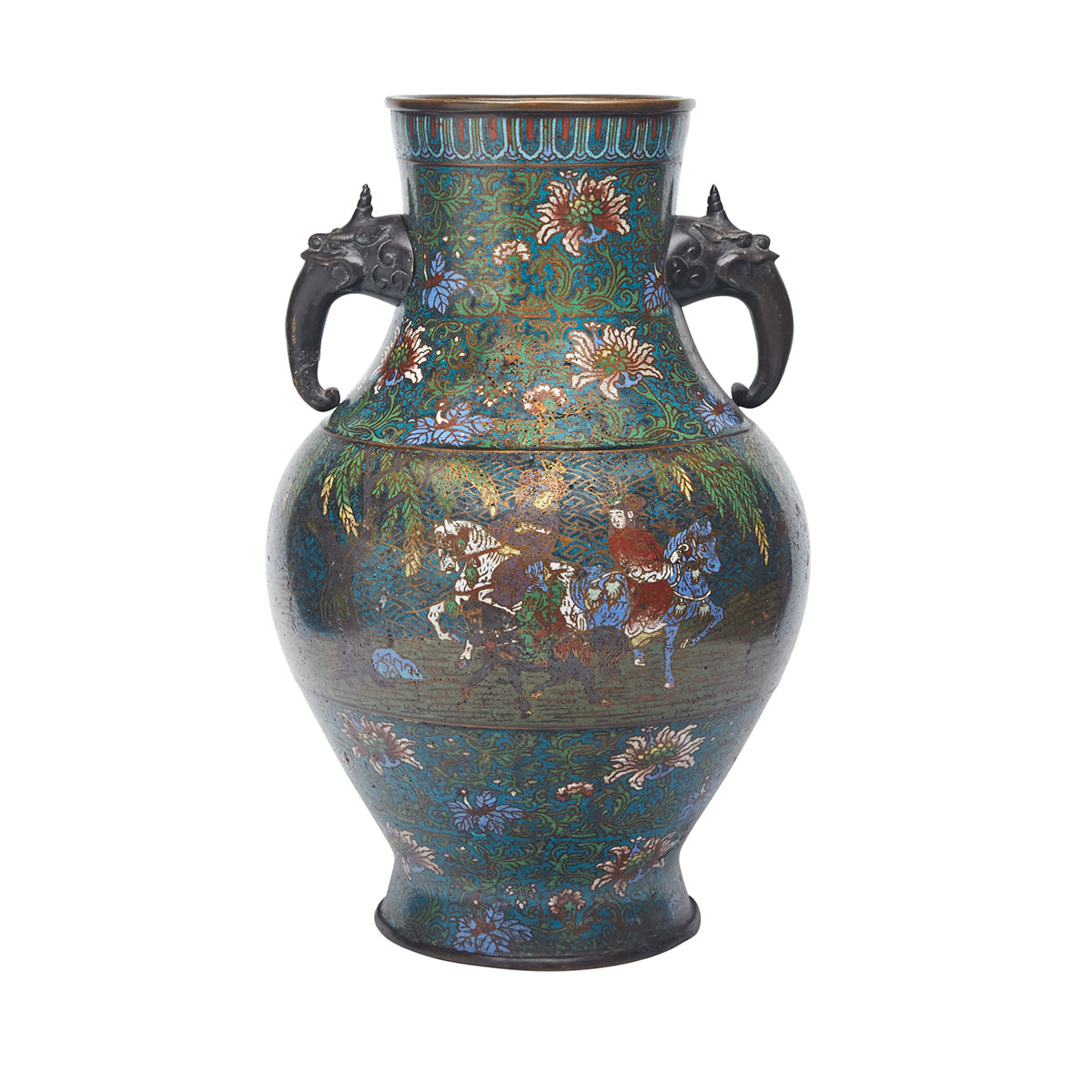 Large Champlevé Enamel Vase, Early 20th Century