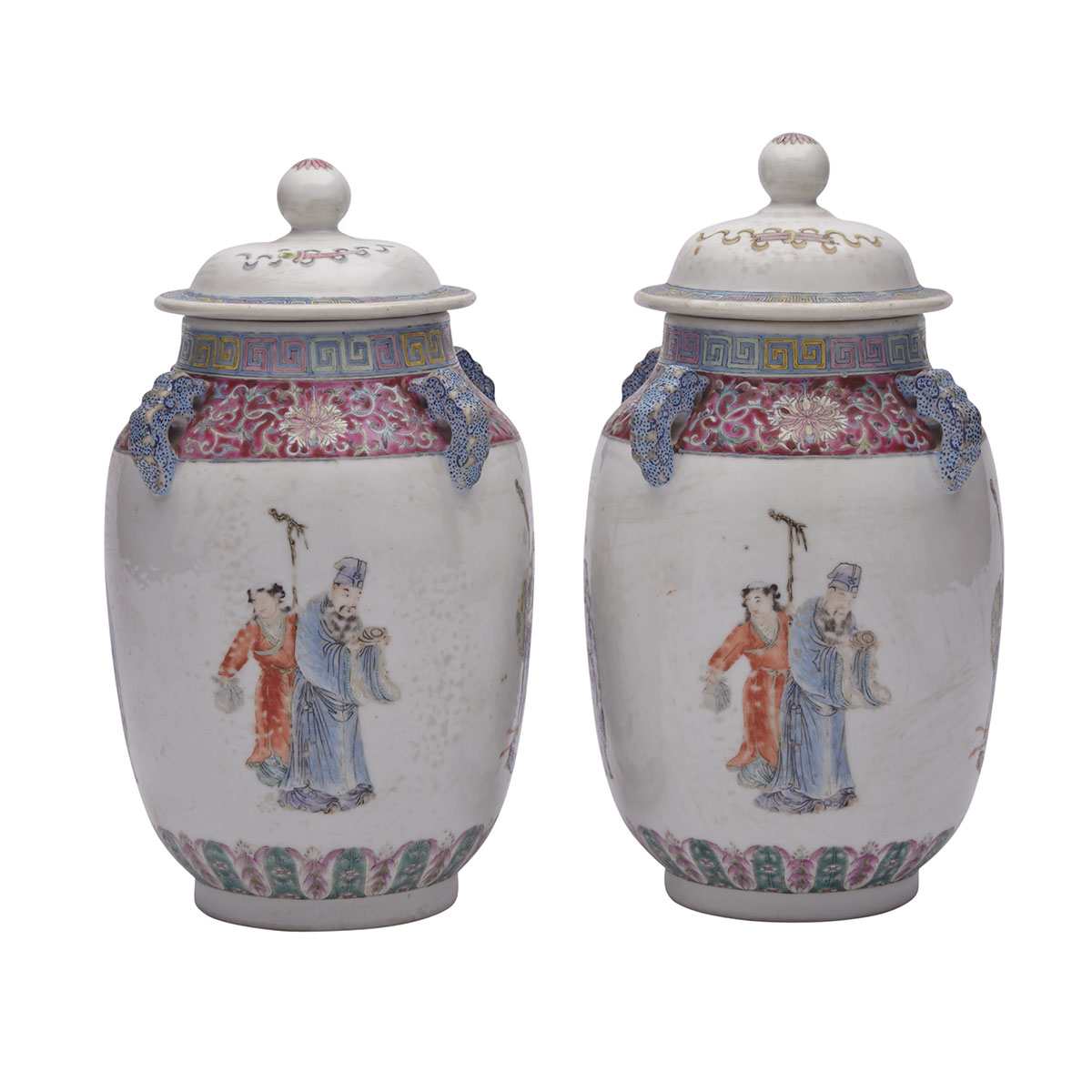 Pair of Famille Rose Jars and Covers, Qianlong Mark, Republican Period