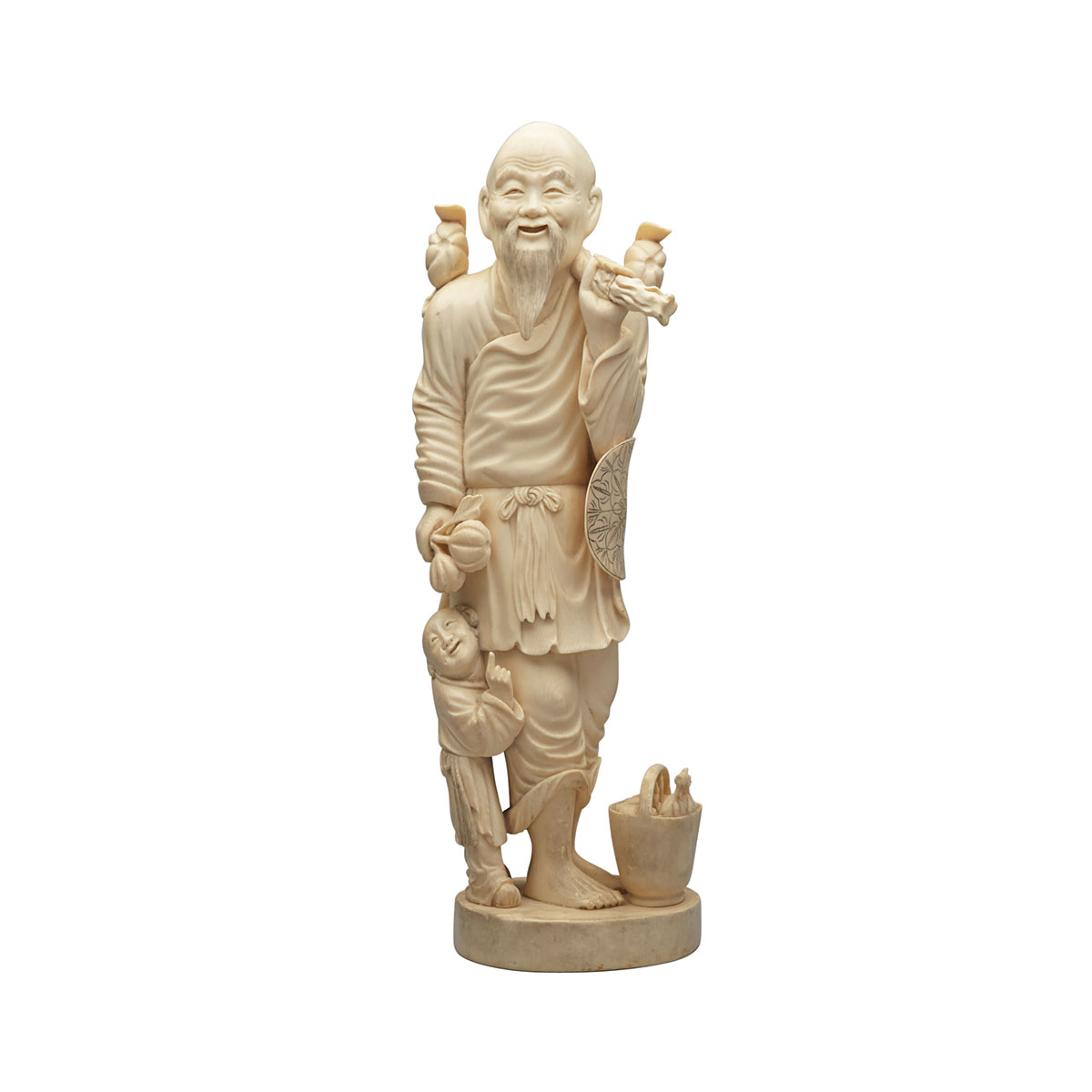 Large Ivory Carved Figure of a Farmer and Boy, Circa 1940’s