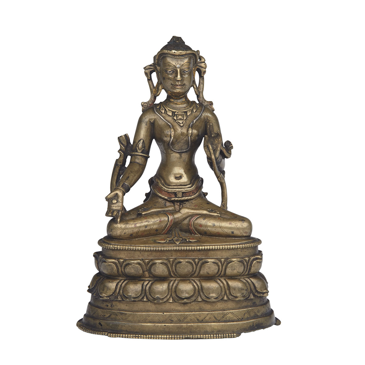 Rare Bronze Pala-Style Seated Figure of Tara, East India or Western Tibet, Circa 12th/13th Century