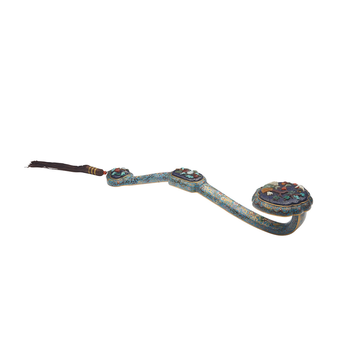 Cloisonné Enamel and Hardstone Inlay Ruyi Sceptre, Late Qing Dynasty