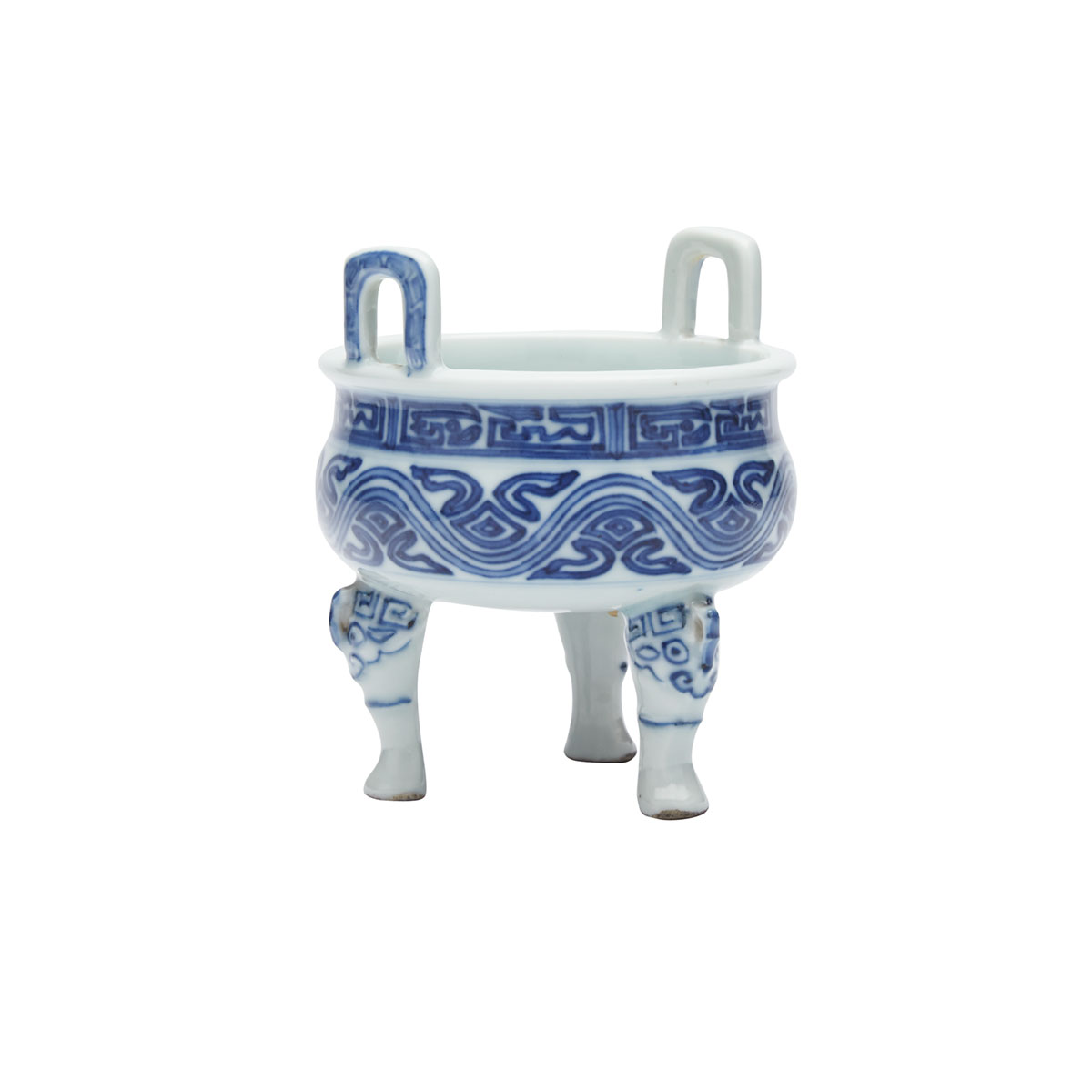 Blue and White Tripod Vessel, Qianlong Mark and Probably of the Period (1736-1795)