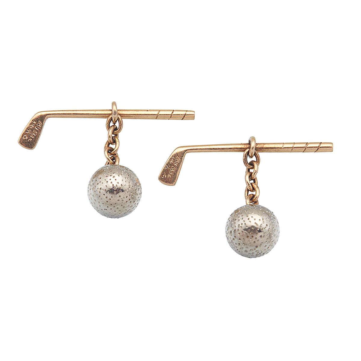 Pair Of Ryrie 14k Yellow And White Gold Cufflinks