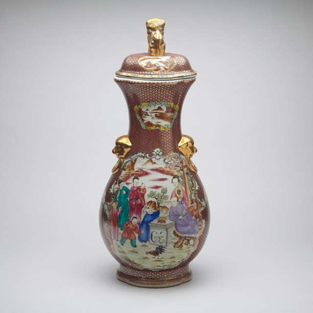 Export Rose Mandarin Figural Vase and Cover
