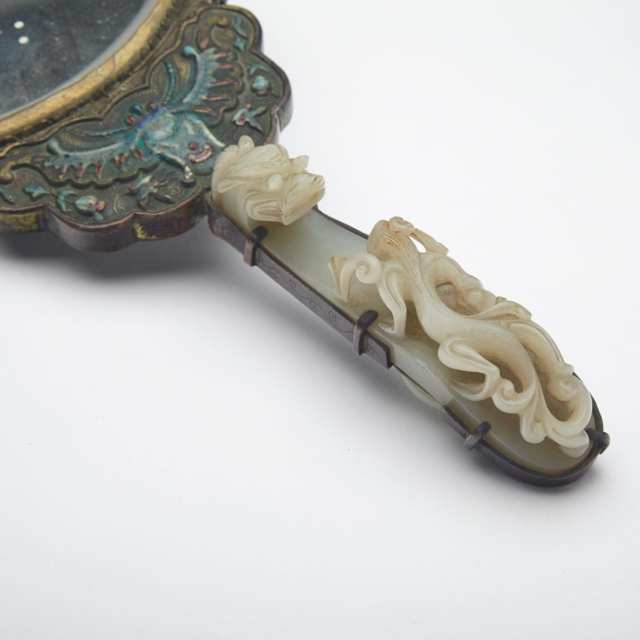 Export Jade Handled Enamel Mirror, 19th Century