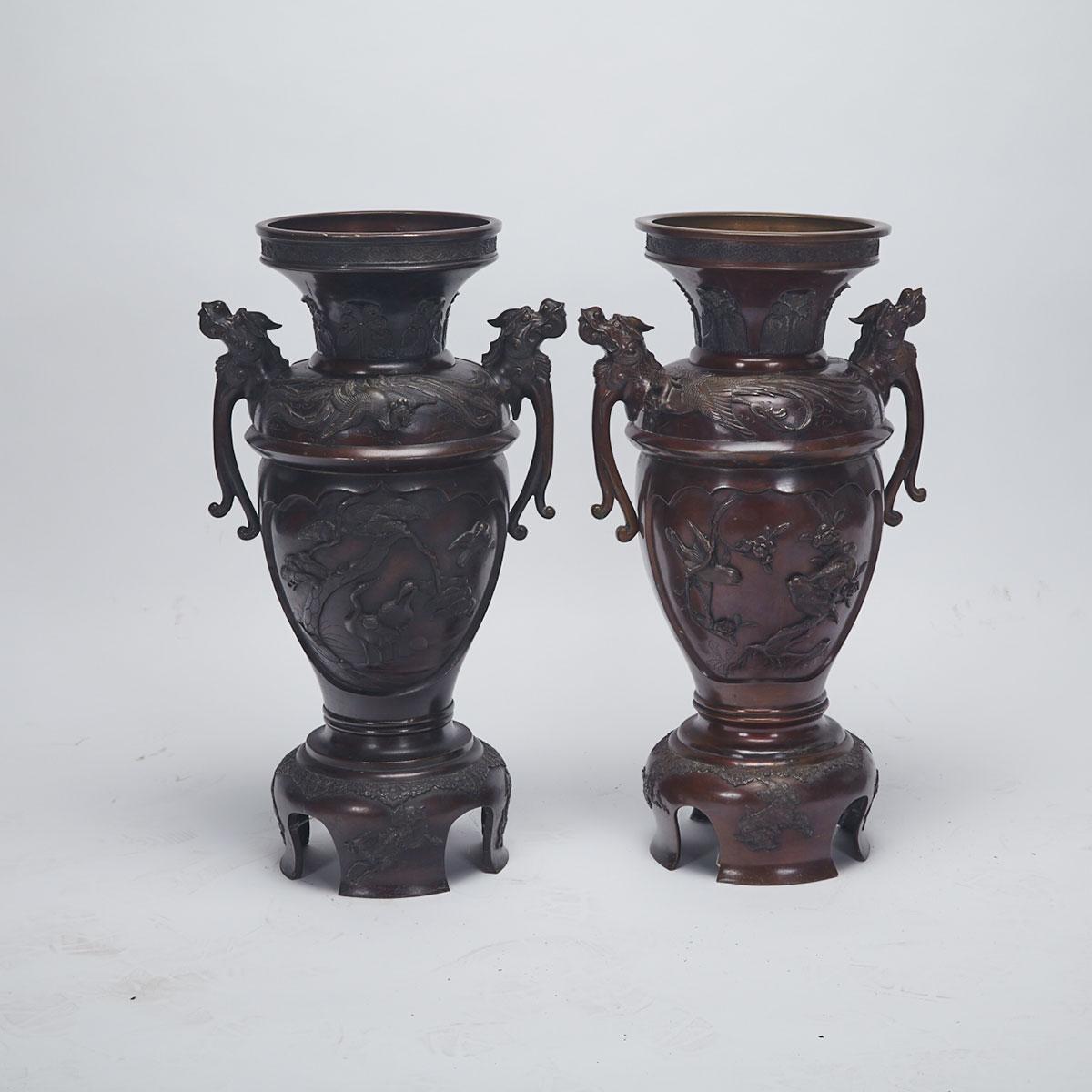 Pair of Large Bronze Urns, Taisho Period, Circa 1915