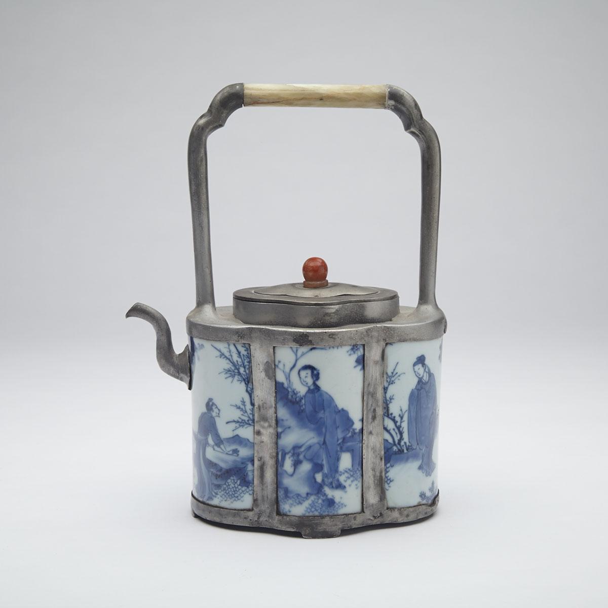 Blue and White Porcelain and Pewter Teapot, 17th Century
