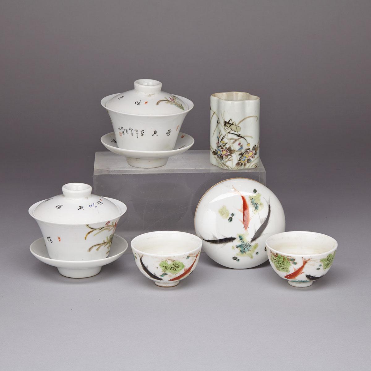 Six Famille Rose Porcelain Items
