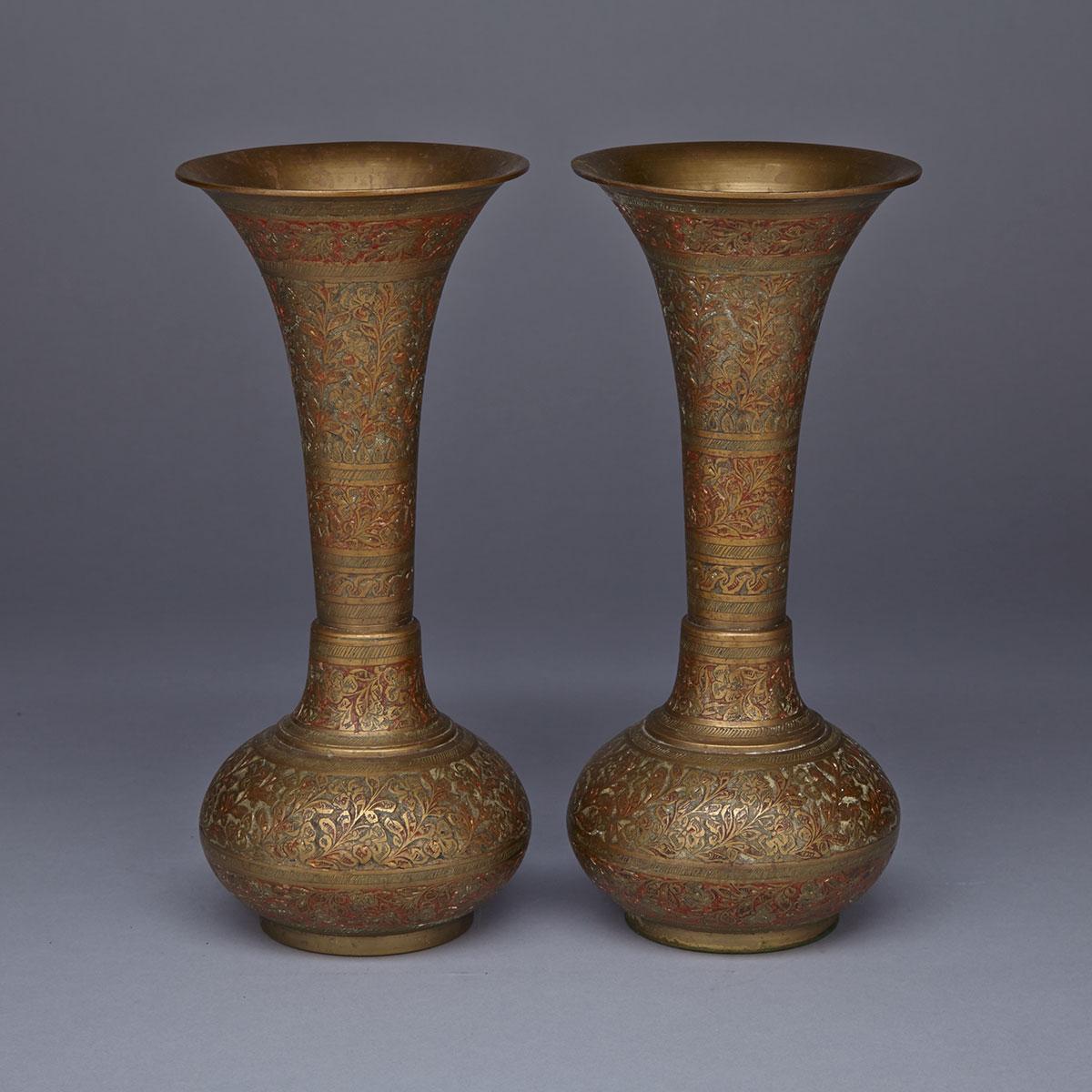 Pair of Bronze Cabinet Vases, Indo-Persia, Circa 1900