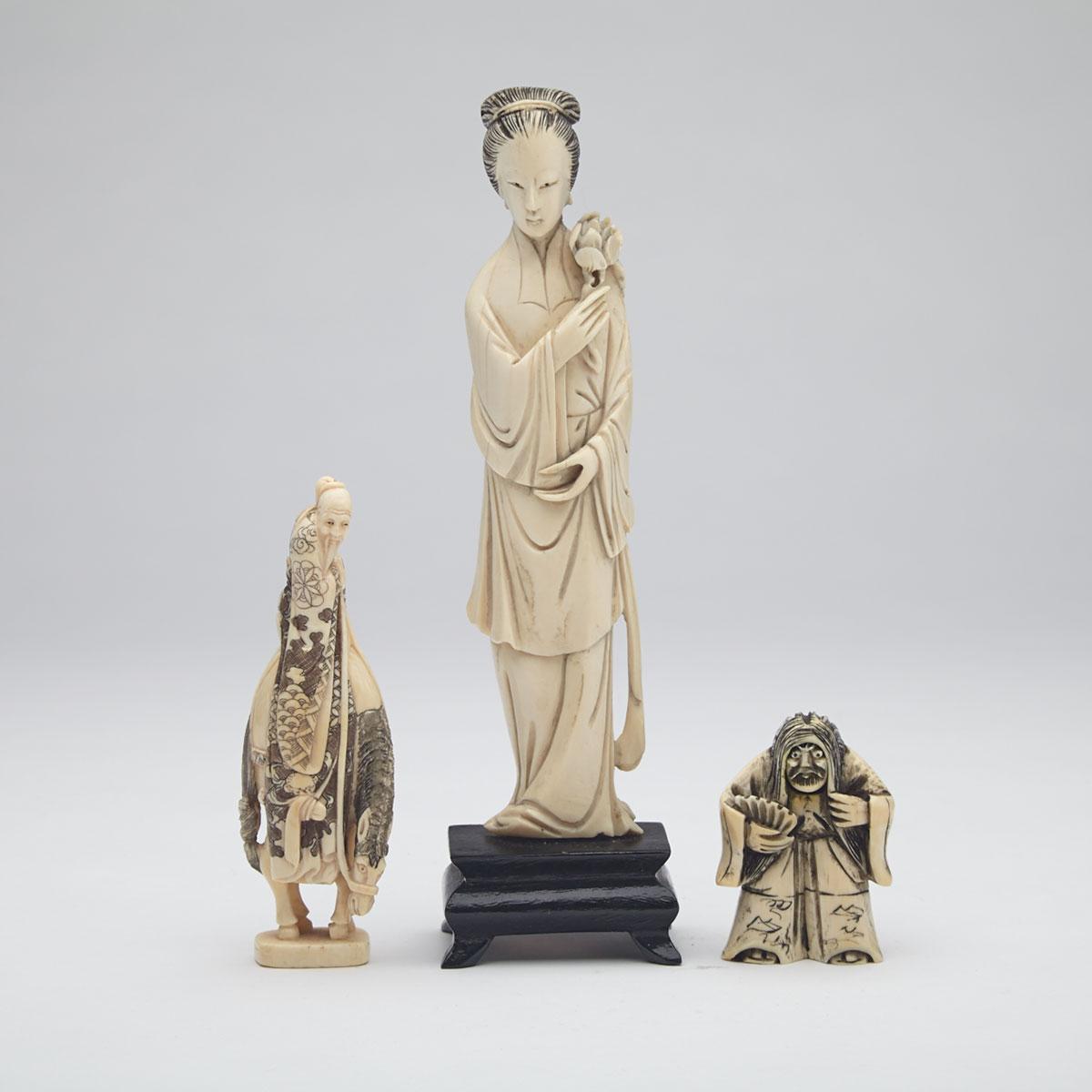 Three Ivory Carvings, China and Japan, Early 20th Century