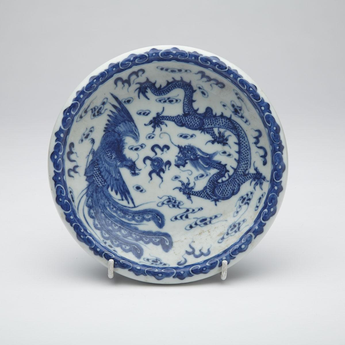 Blue and White ‘Dragon and Phoenix’ Bowl, Qianlong Mark 