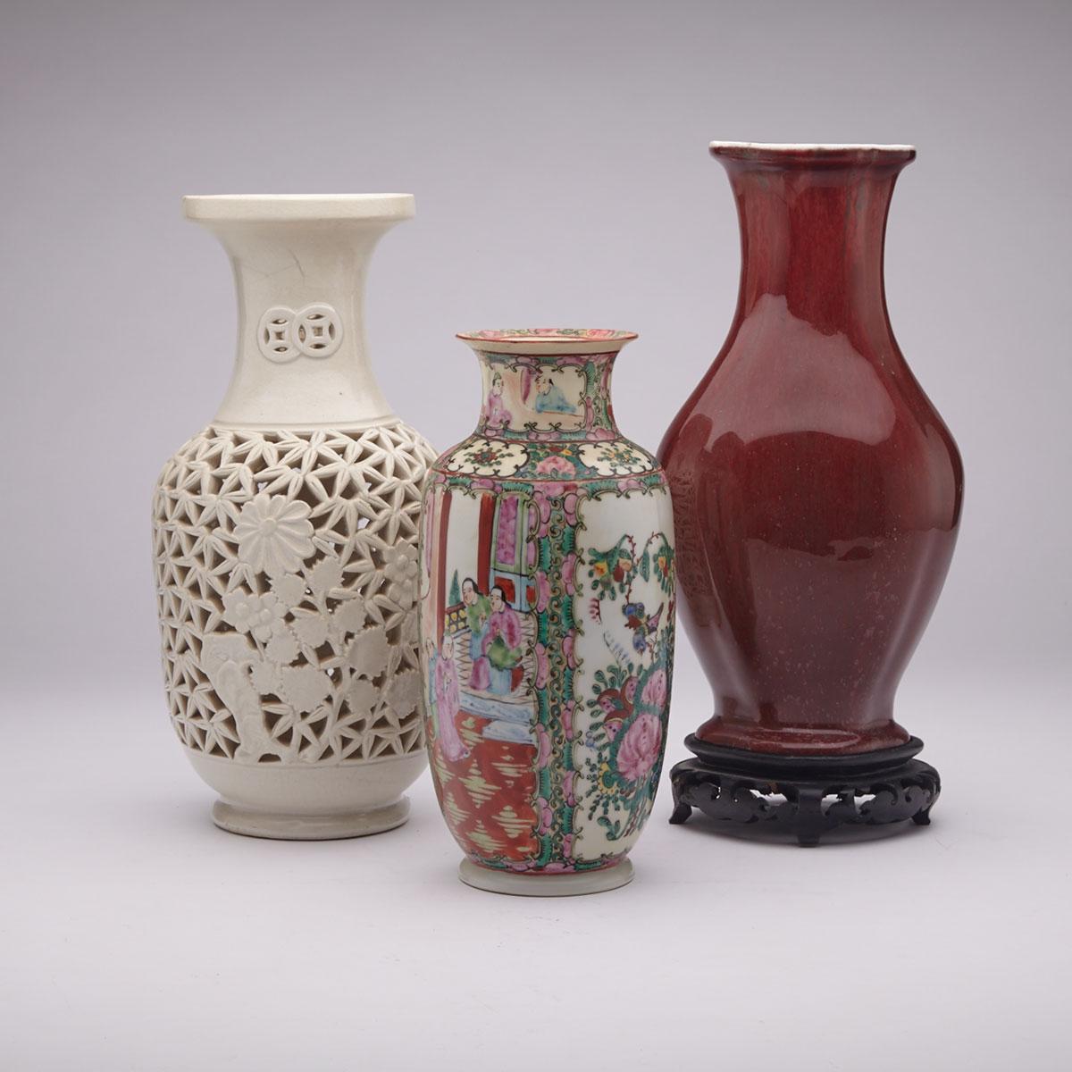 Three Chinese Porcelain Vases, 19th/20th Century