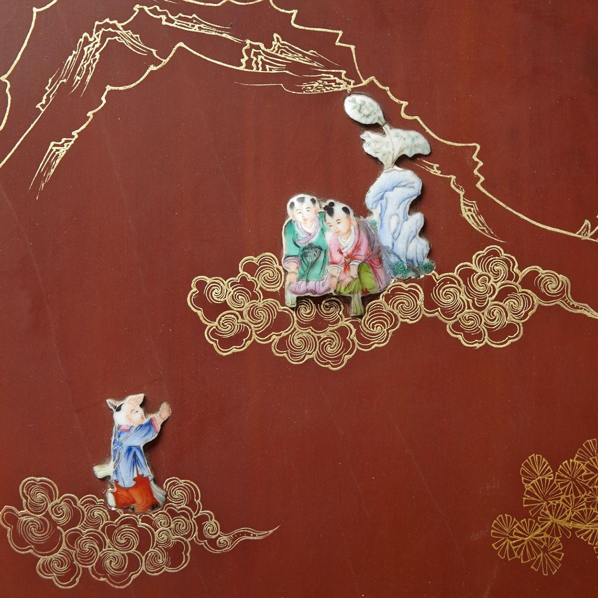 Six-Panel Porcelain Inlay Lacquer Screen