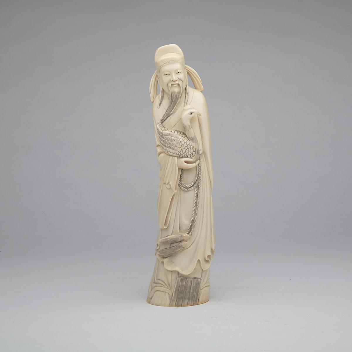 Ivory Carved Figure of Wang Xizhi, Circa 1940’s