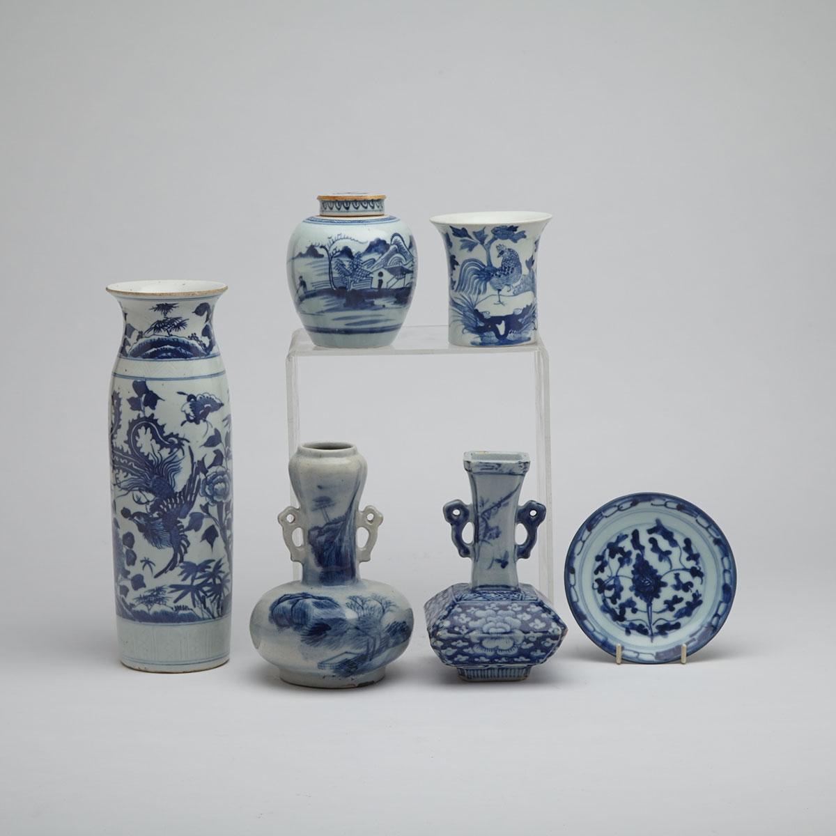 Six Blue and White Porcelain Wares, 17th Century to Early 20th Century
