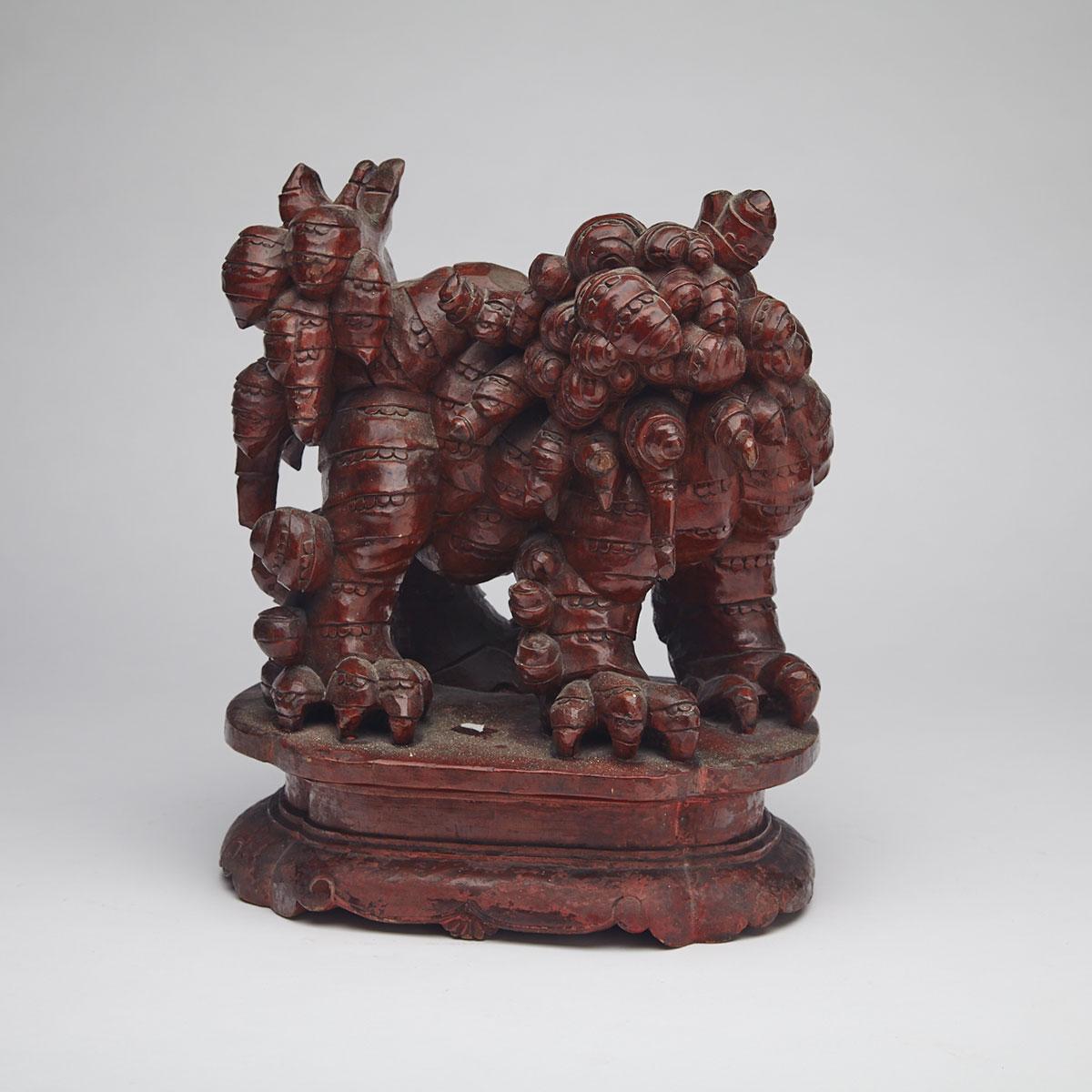 Unusual Rosewood Carved Figure of a Lion