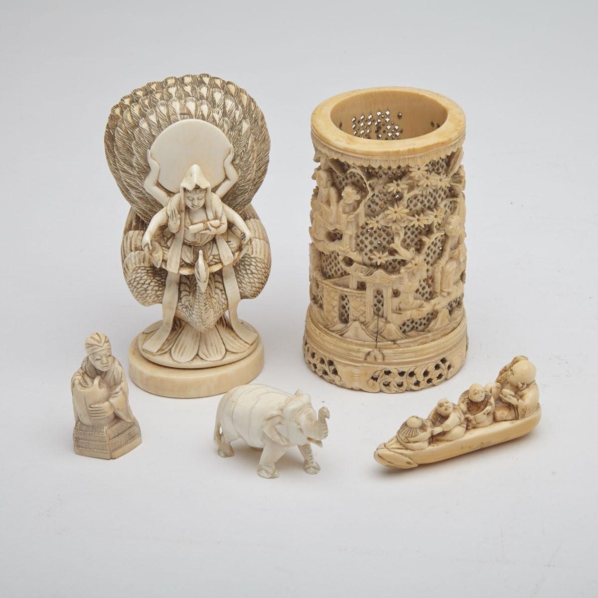 Group of Five Ivory Carvings, Early 20th Century