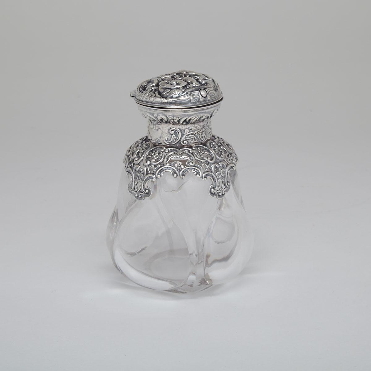Victorian Silver Mounted Glass Toilet Water Bottle, William Comyns, London, 1896