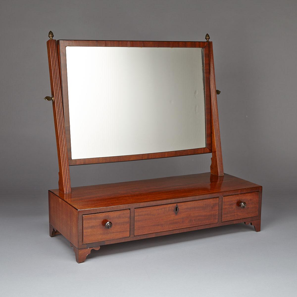 George III Sheraton Style Mahogany Shaving Mirror, early 19th century