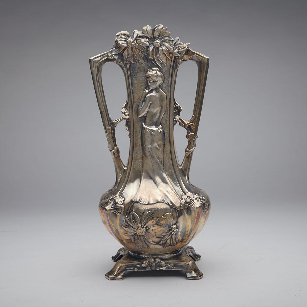 Art Nouveau Silvered Pewter Vase, c.1900
