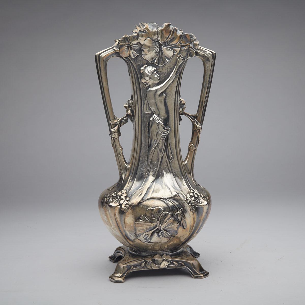 Art Nouveau Silvered Pewter Vase, c.1900