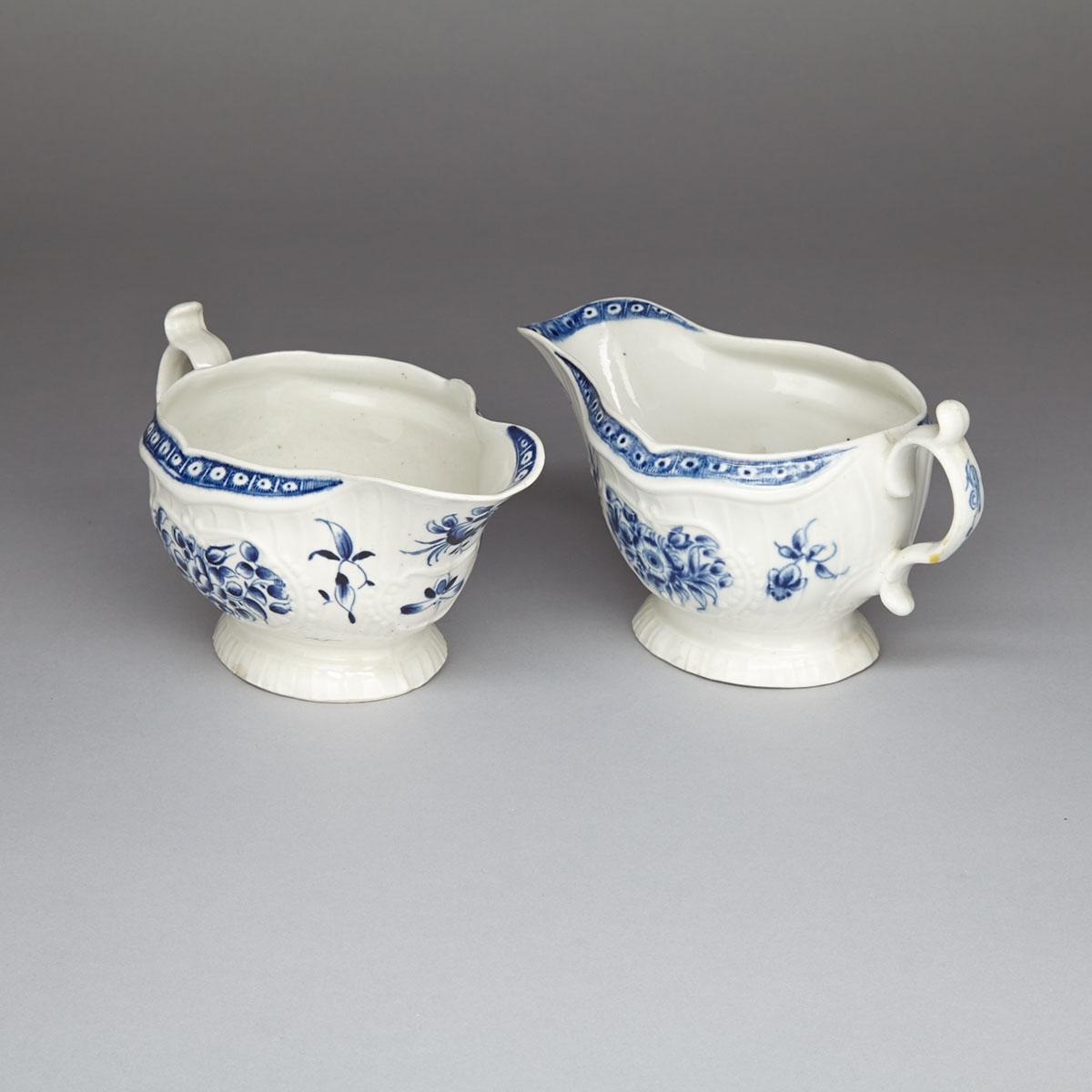 Pair of Worcester Strap Fluted Floral Pattern Sauce Boats, c.1775