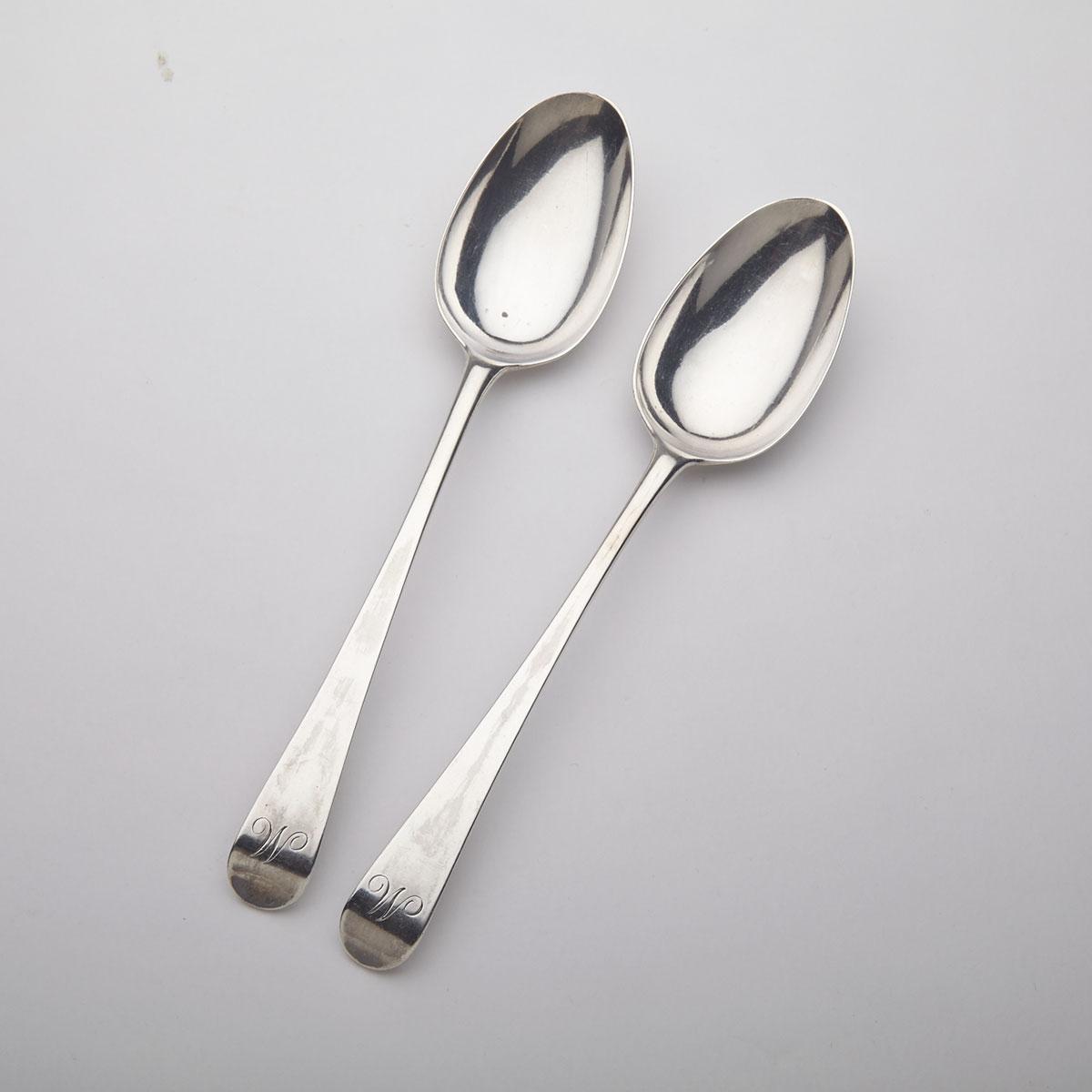Pair of George II Silver Old English Pattern Table Spoons, George Smith I, London, 1739