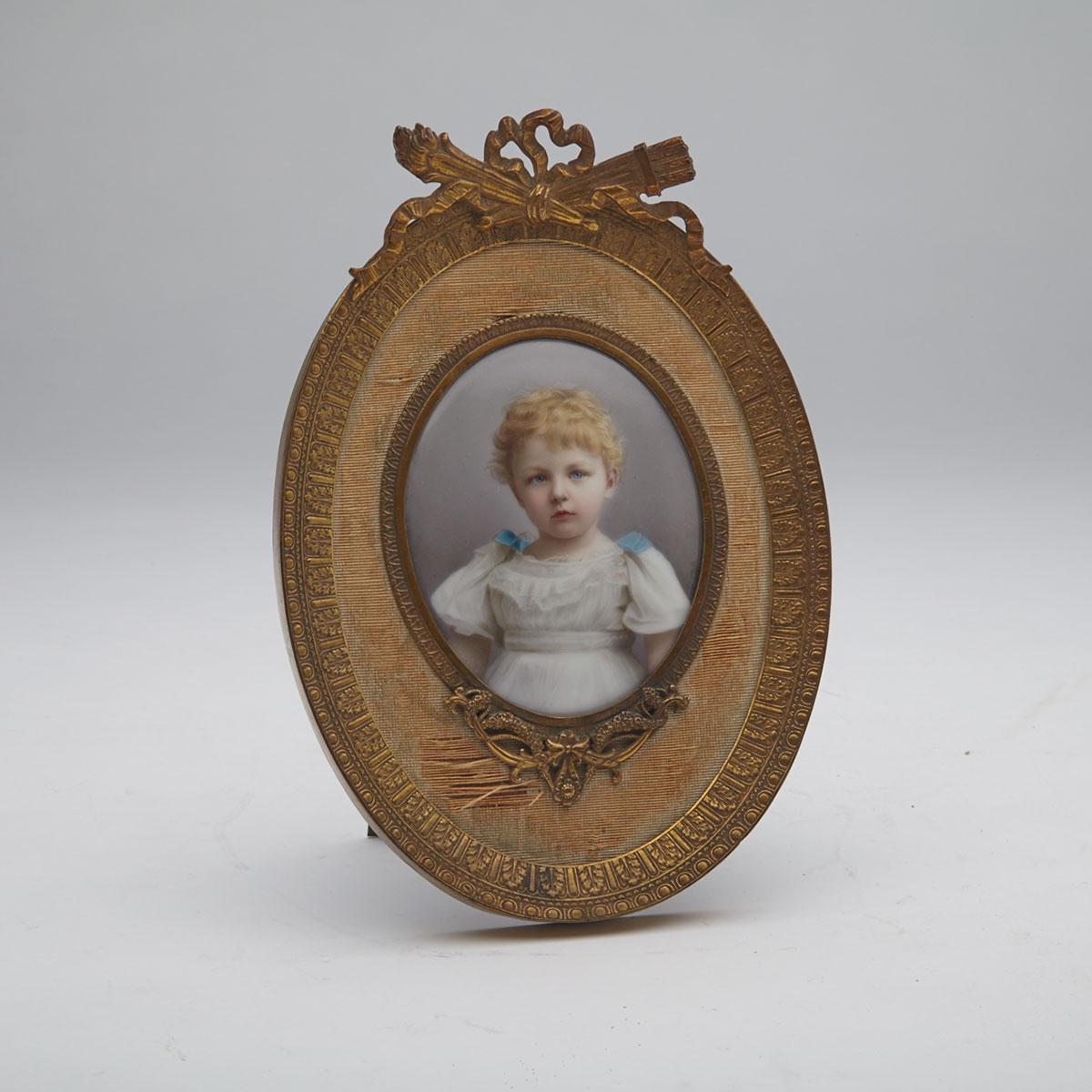 Dresden Porcelain Portrait Miniature of a Young Girl by Franz Till, 19th century