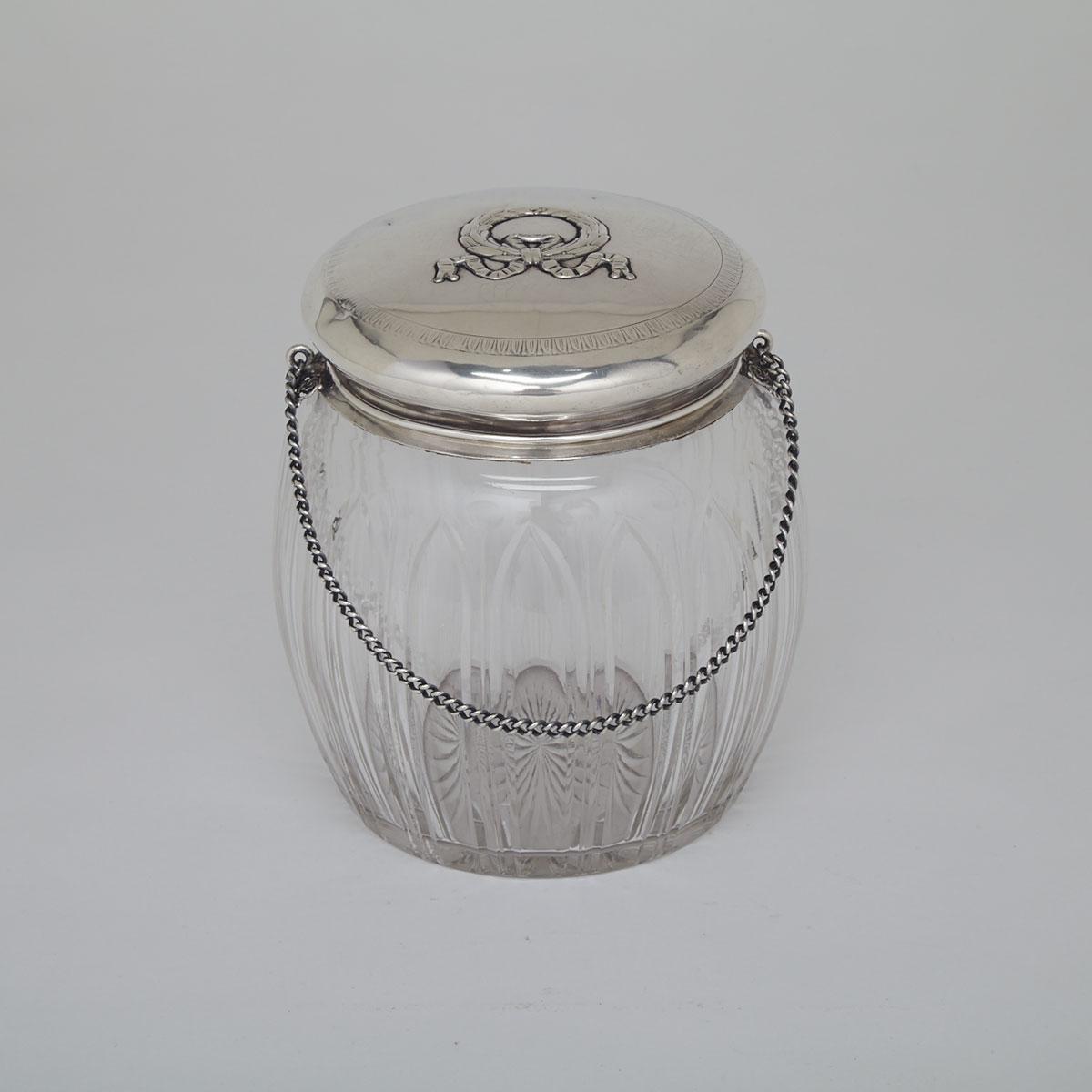 French Silver Mounted Cut Glass Biscuit Jar, Page Frères, Paris, c.1900