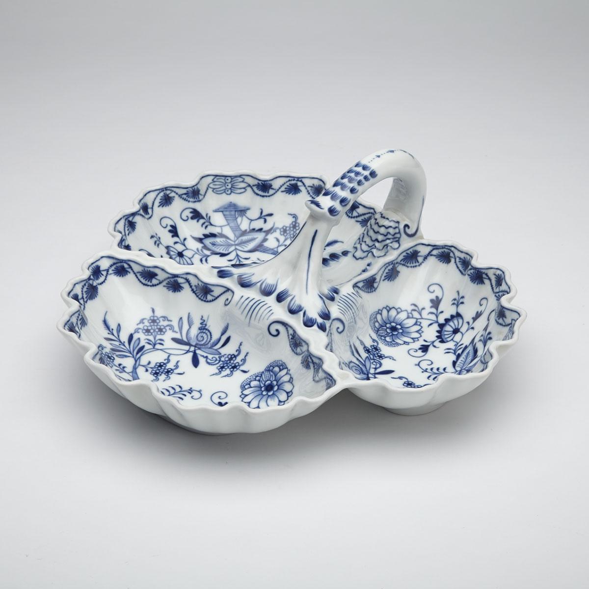 Teichert ‘Meissen’ Blue Onion Pattern Three Section Dish, late 19th century