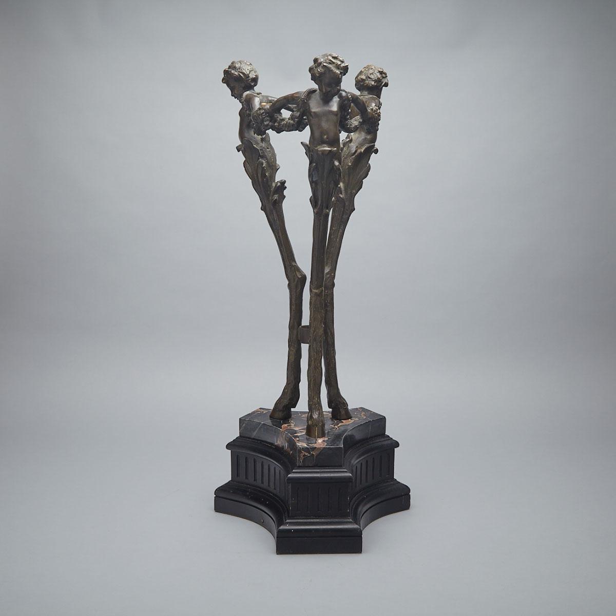 French Patintated Bronze Figural Tripod Guéridon Stand, mid 20th century