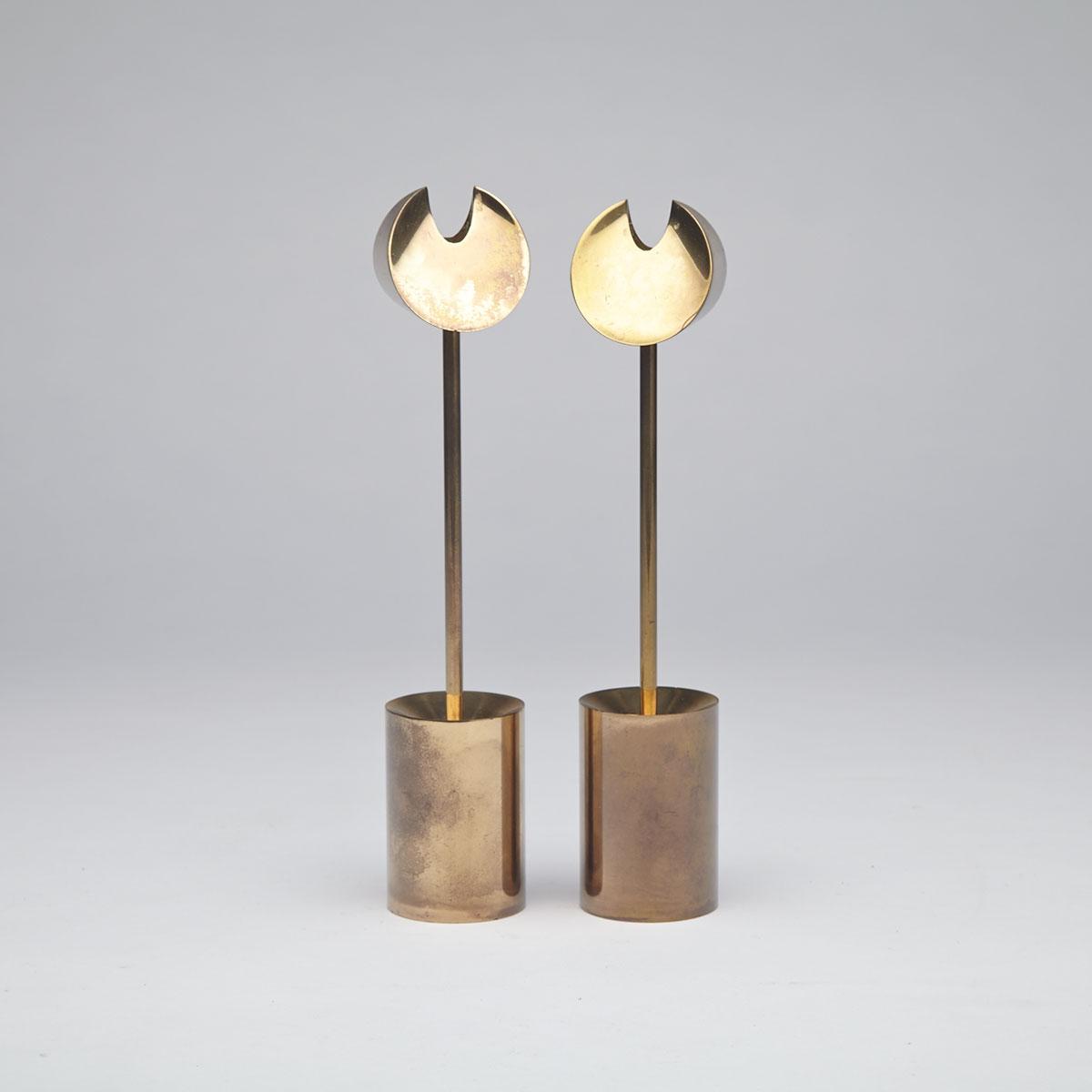 Pierre Forsell for skultuna gilt brass ‘Croissant’ Candlesticks, Sweden, c.1960