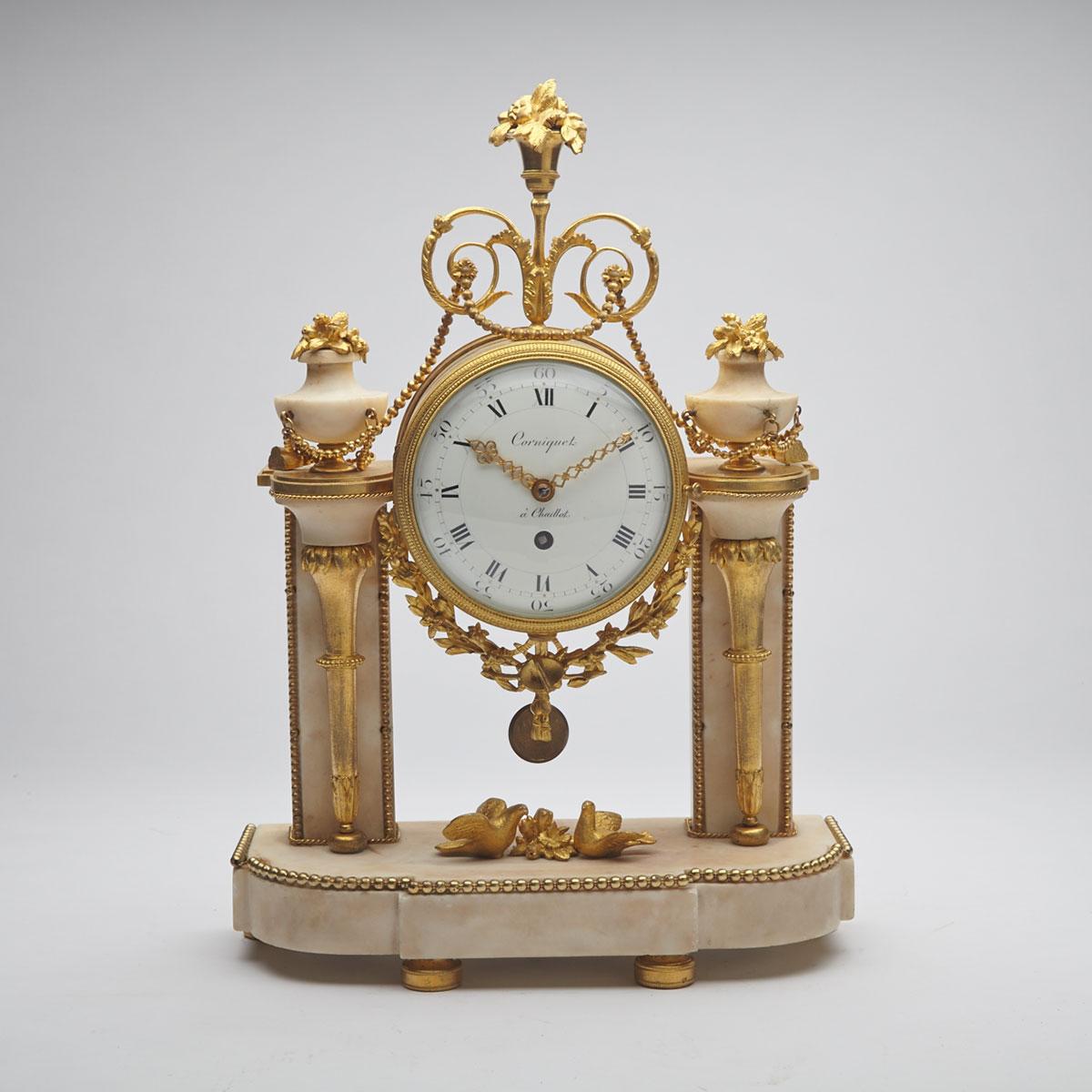 French Louis XVI Style Gilt Bronze and Marble Mantel Timepiece, early/mid 20th century