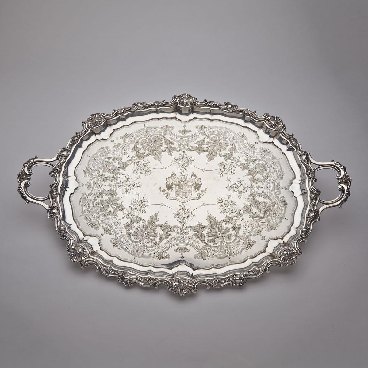 Victorian Silver Plated Two-Handled Oval Serving Tray, c.1870
