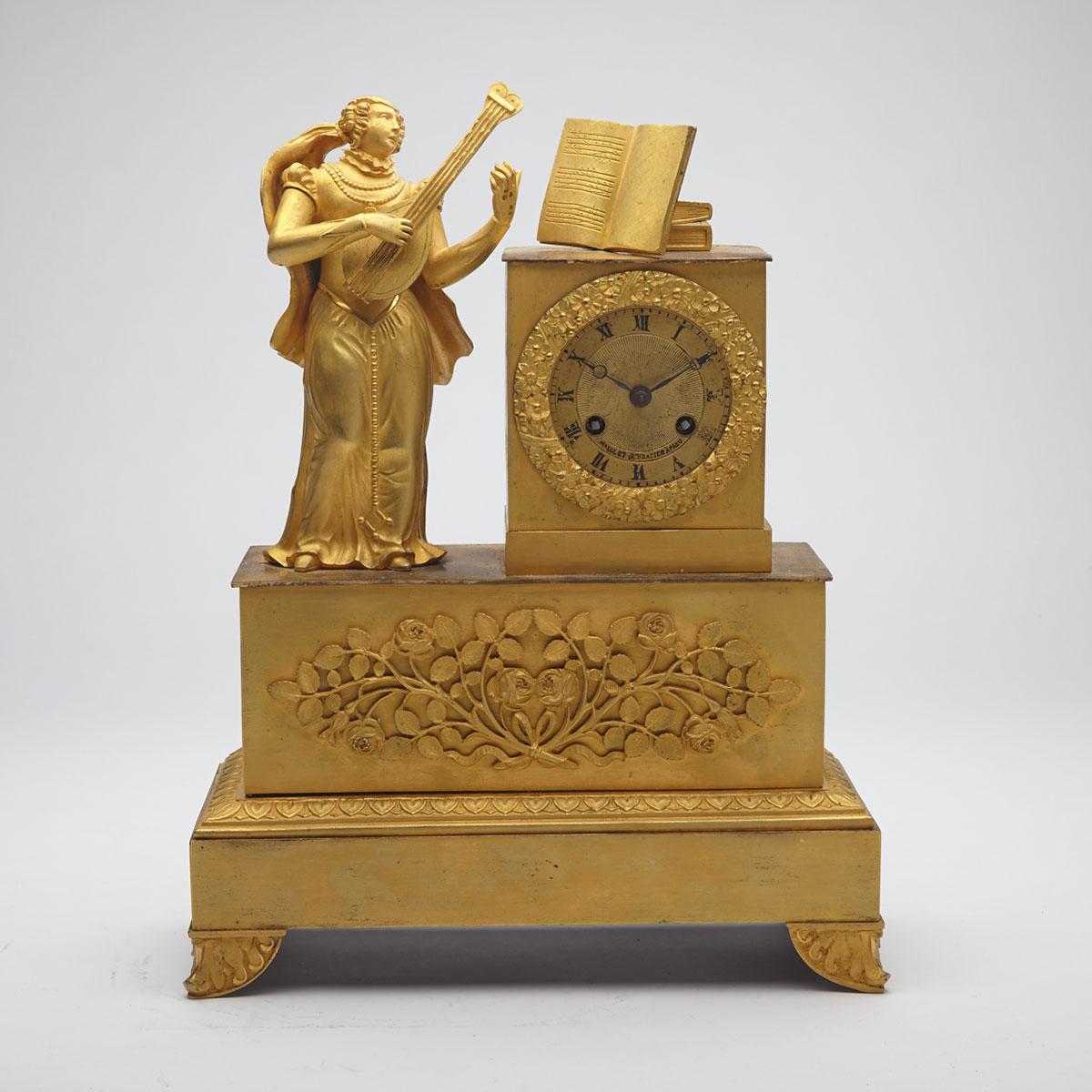 French Gilt Bronze Figural Mantel Clock, mid 19th century