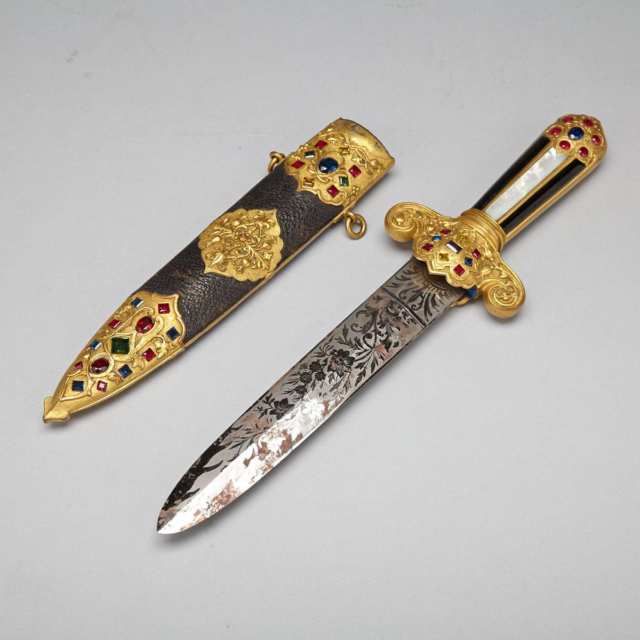 Spanish Renaissance Style Gilt Metal Dagger, mid 20th century