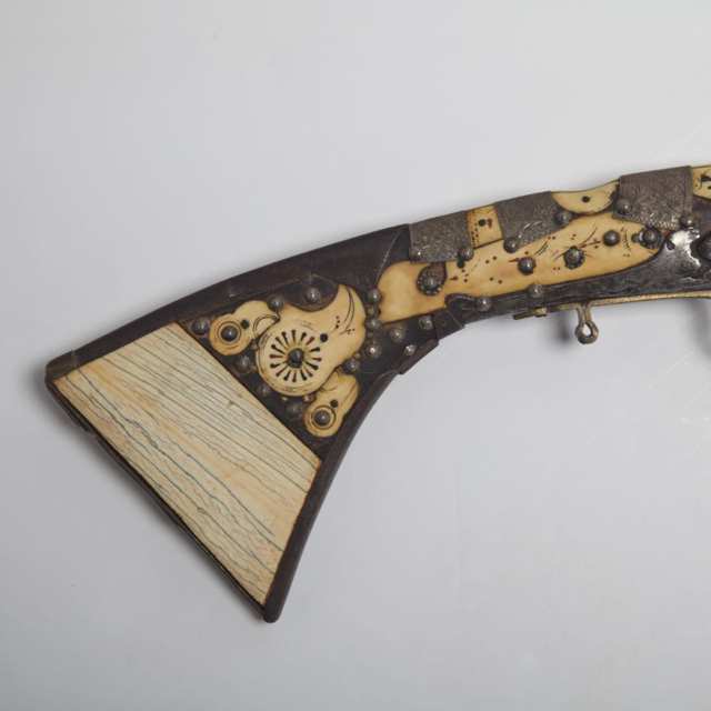 Moroccan Silver Mounted and Bone Inlaid Altit Snaphaunce Long Gun, 1776