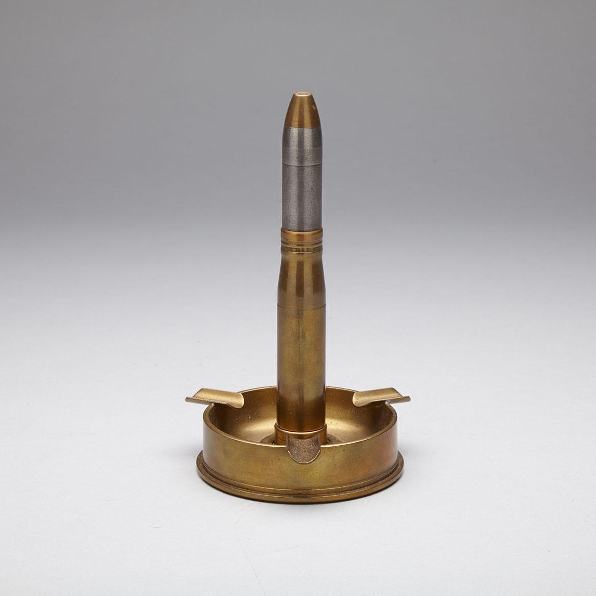WWII ‘Trench Art’ Artillery Shell Casing Ashtray with Cigarette Lighter, c.1945