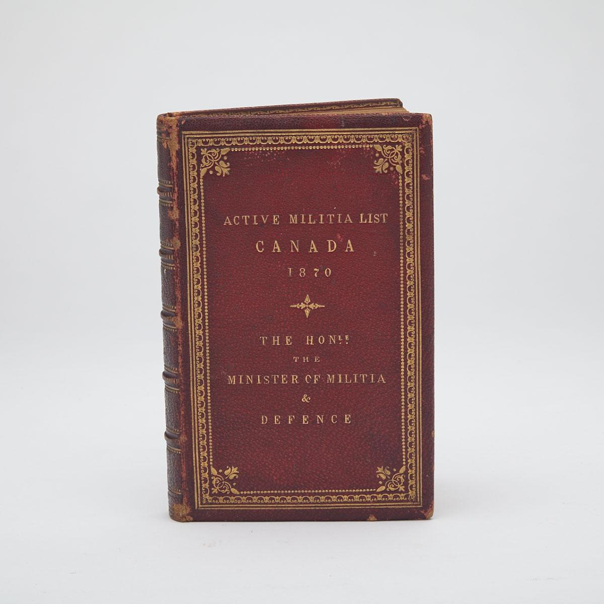 BOOK: ACTIVE MILITIA LIST, CANADA, 1870, Lt. Colonel MacPherson, D. A. G. Militia