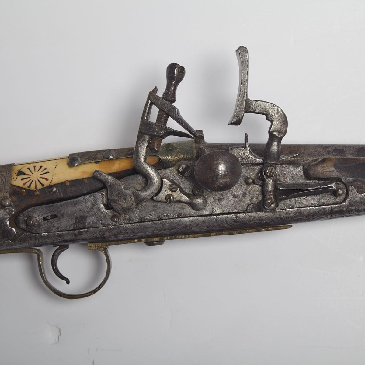 Moroccan Silver Mounted and Bone Inlaid Altit Snaphaunce Long Gun, 1776