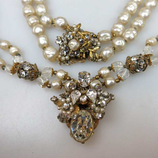 Original By Robert Gilt Metal And Faux Pearl Necklace And Bracelet