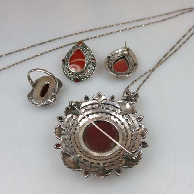 sterling silver pendant, ring and earrings