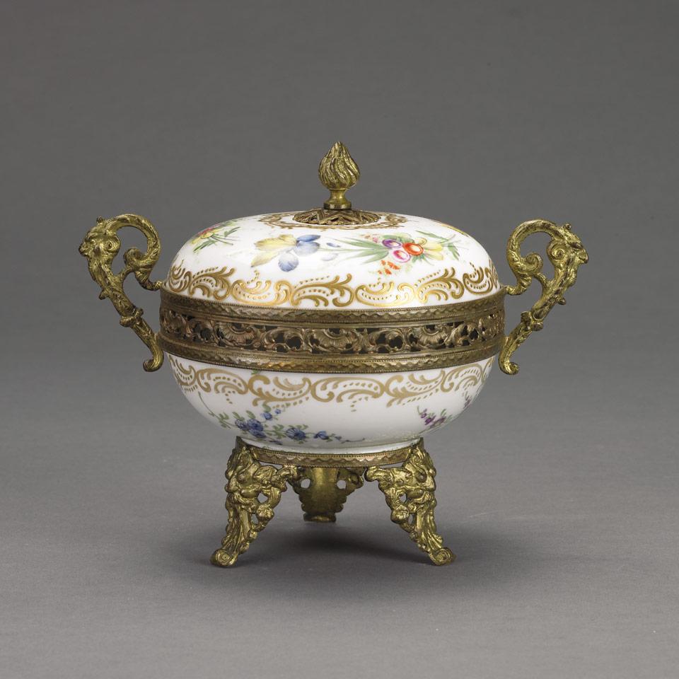 Continental Gilt Metal Mounted Porcelain Bowl and Cover, c.1900