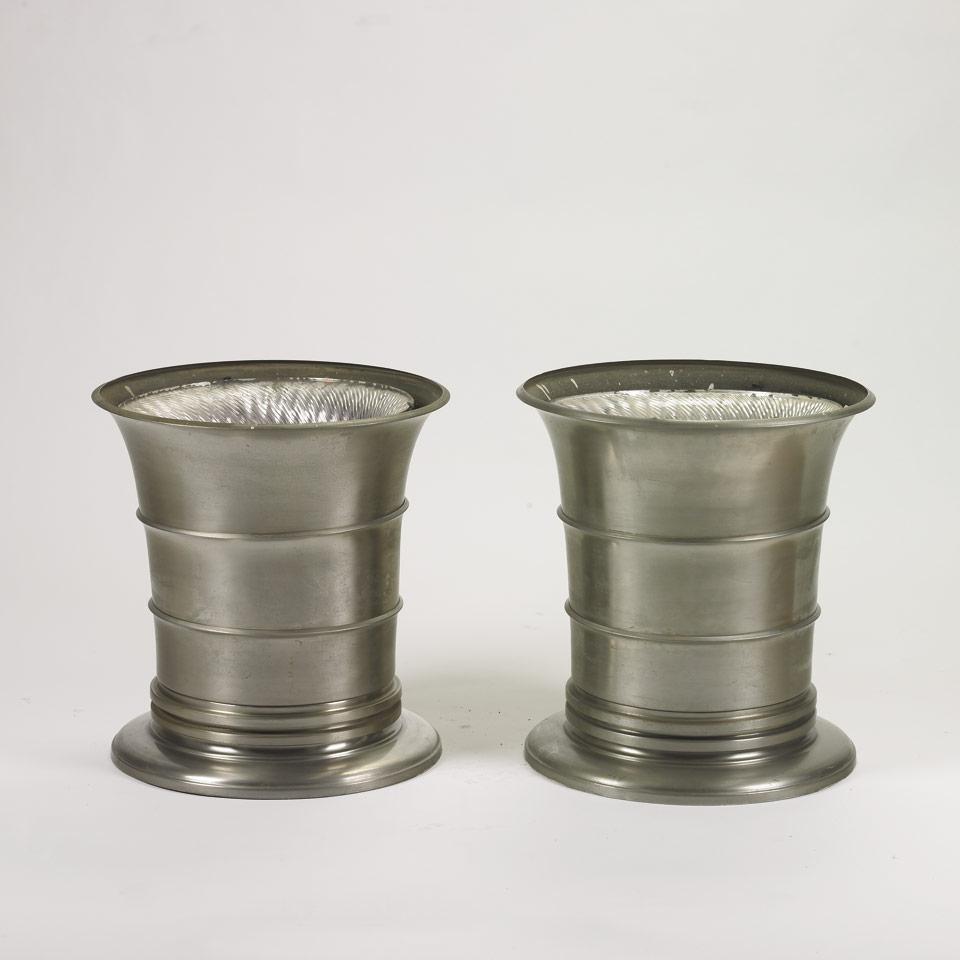 Pair of Brushed Metal Urn Lamps, 1930’s