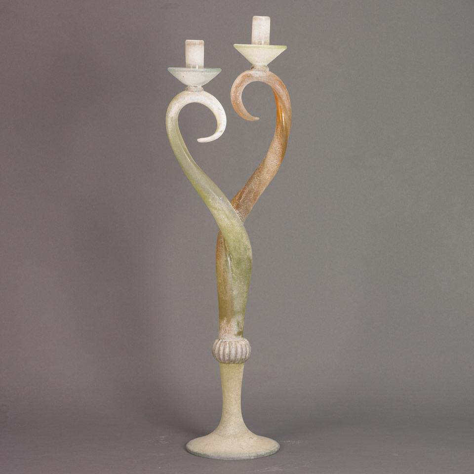 Luigi Mellara Glass Two-Light Candelabrum, dated 2001
