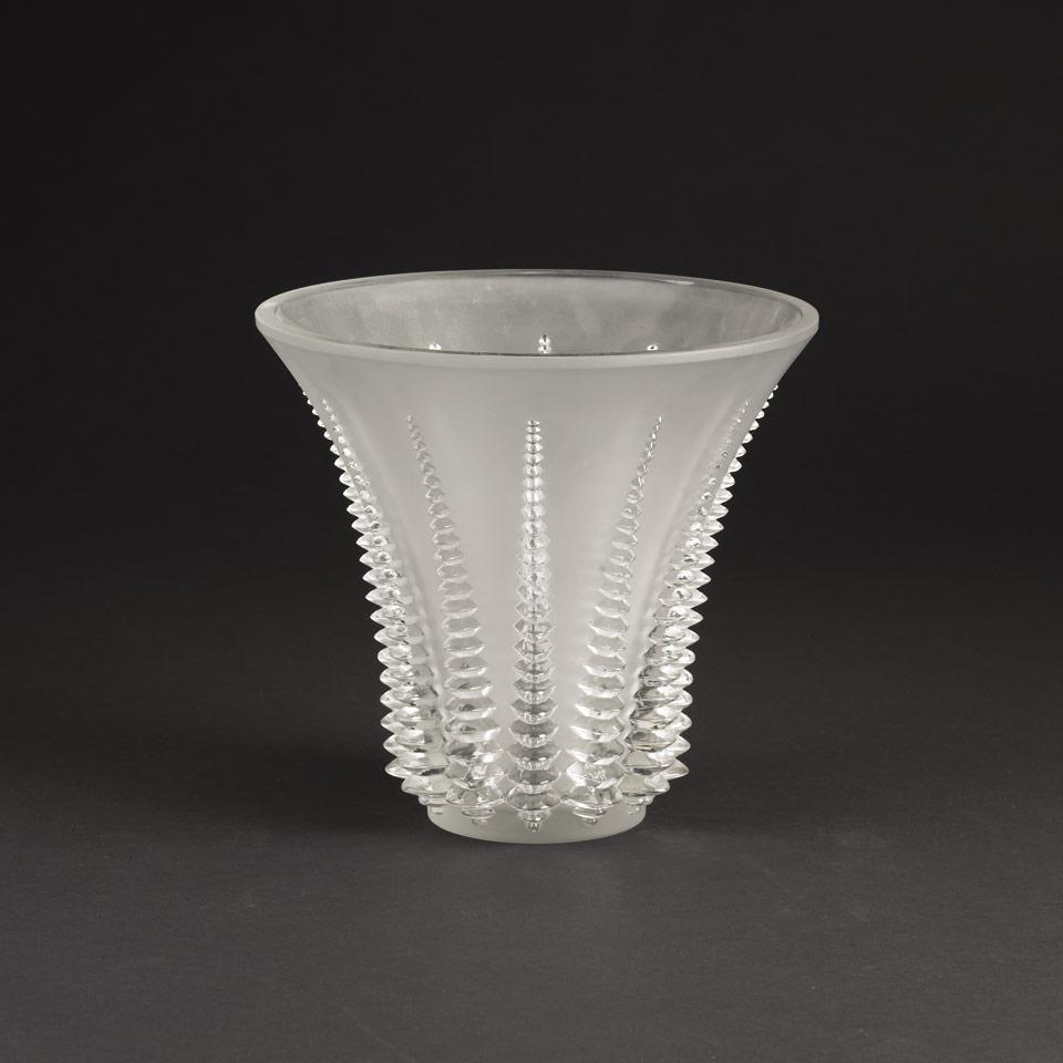 ‘Font-Romeu’, Lalique Moulded and Frosted Glass Vase, 1930’s