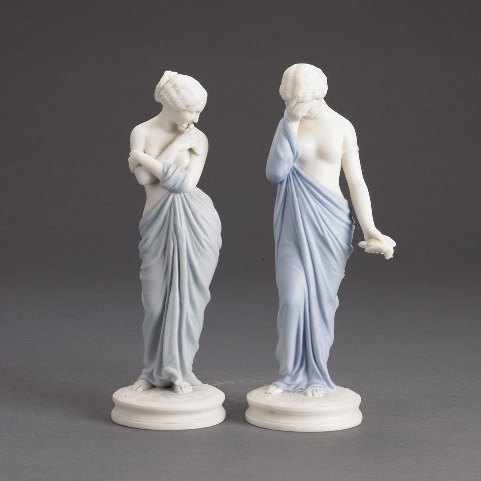 Pair of Worcester Coloured Parian Figures, ‘Joy’ and ‘Sorrow’, late 19th century