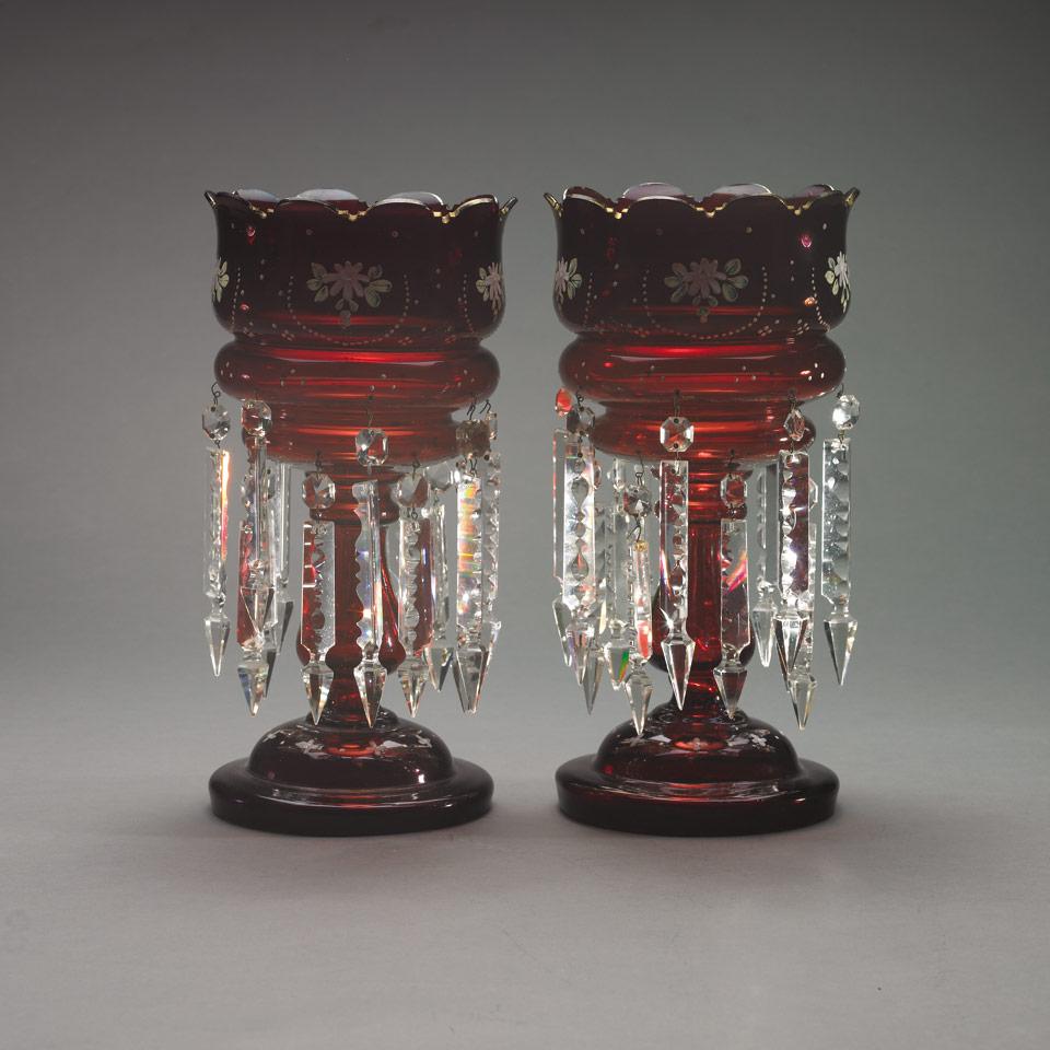 Pair of Continental Ruby Glass Lustres, late 19th century