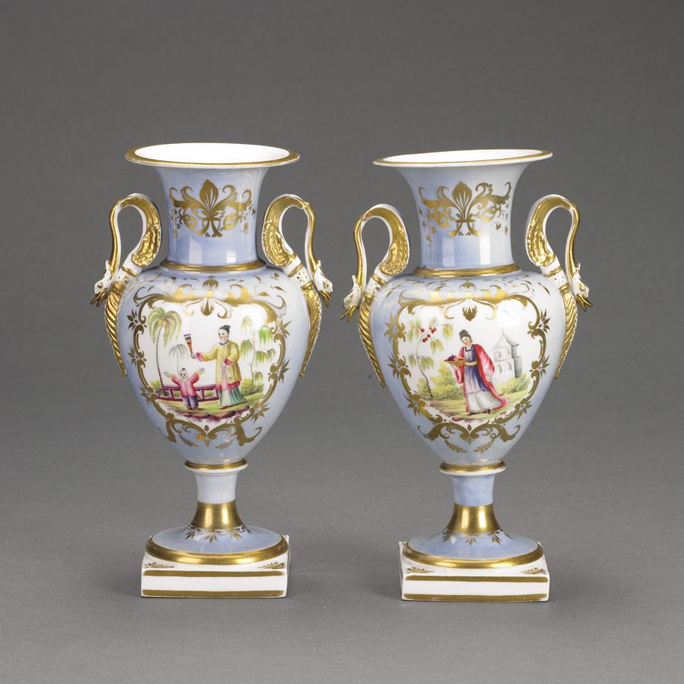 Pair of English Porcelain Chinoiserie Panelled Vases, c.1830