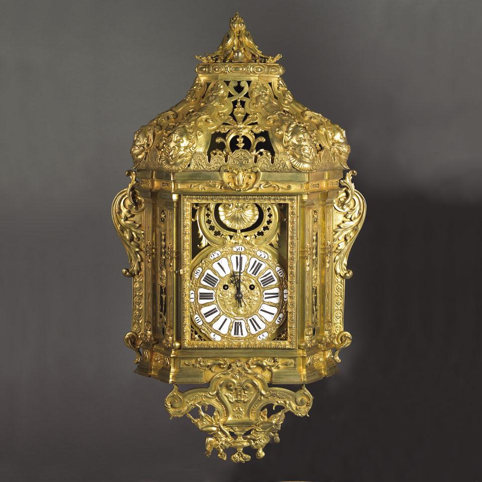 French Gilt Brass Cased Wall Clock, late 19th century